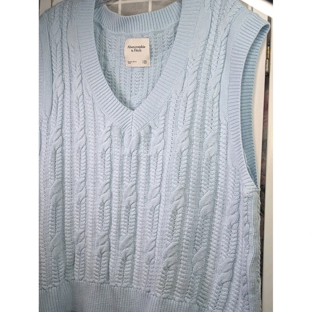 Abercrombie And Fitch Women's Sweater Vest XXL Blue Academia Knit Layer Stretchy